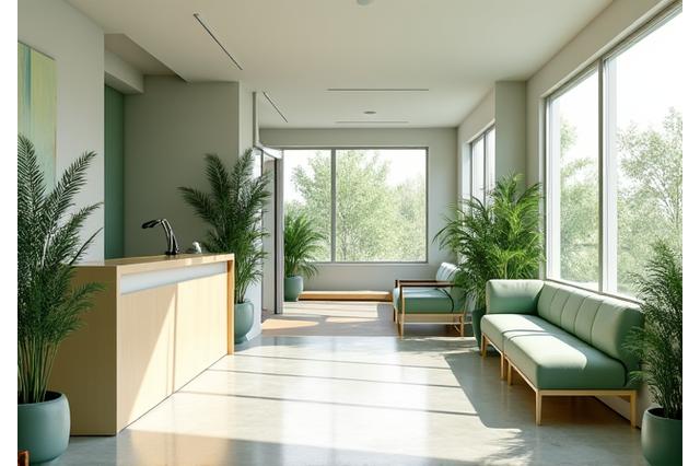 Bright, modern wellness studio interior with comfortable seating and natural light.