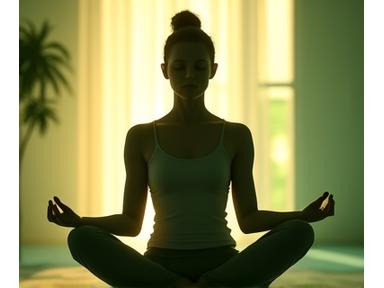 Person meditating peacefully with soft, warm lighting, symbolizing mental wellness and calm