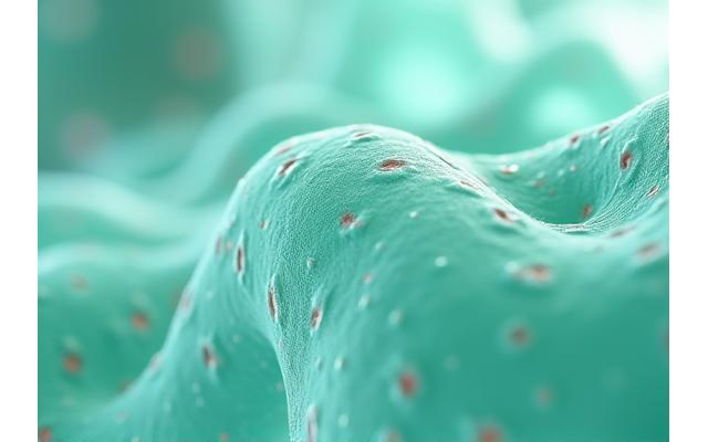 Magnified skin cells, illustrating healthy and damaged cellular structures