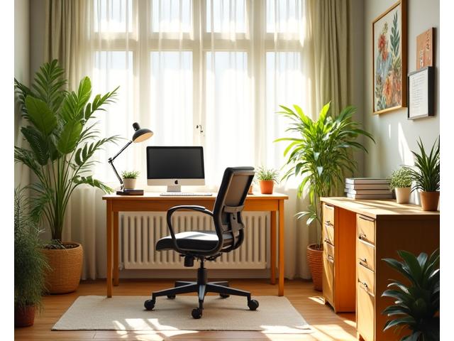 Clean, ergonomic home office setup with natural light